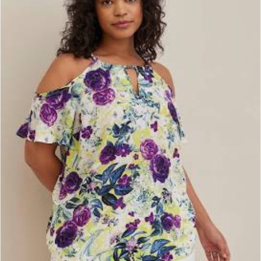 torrid Purple Floral Cold-Shoulder Blouse